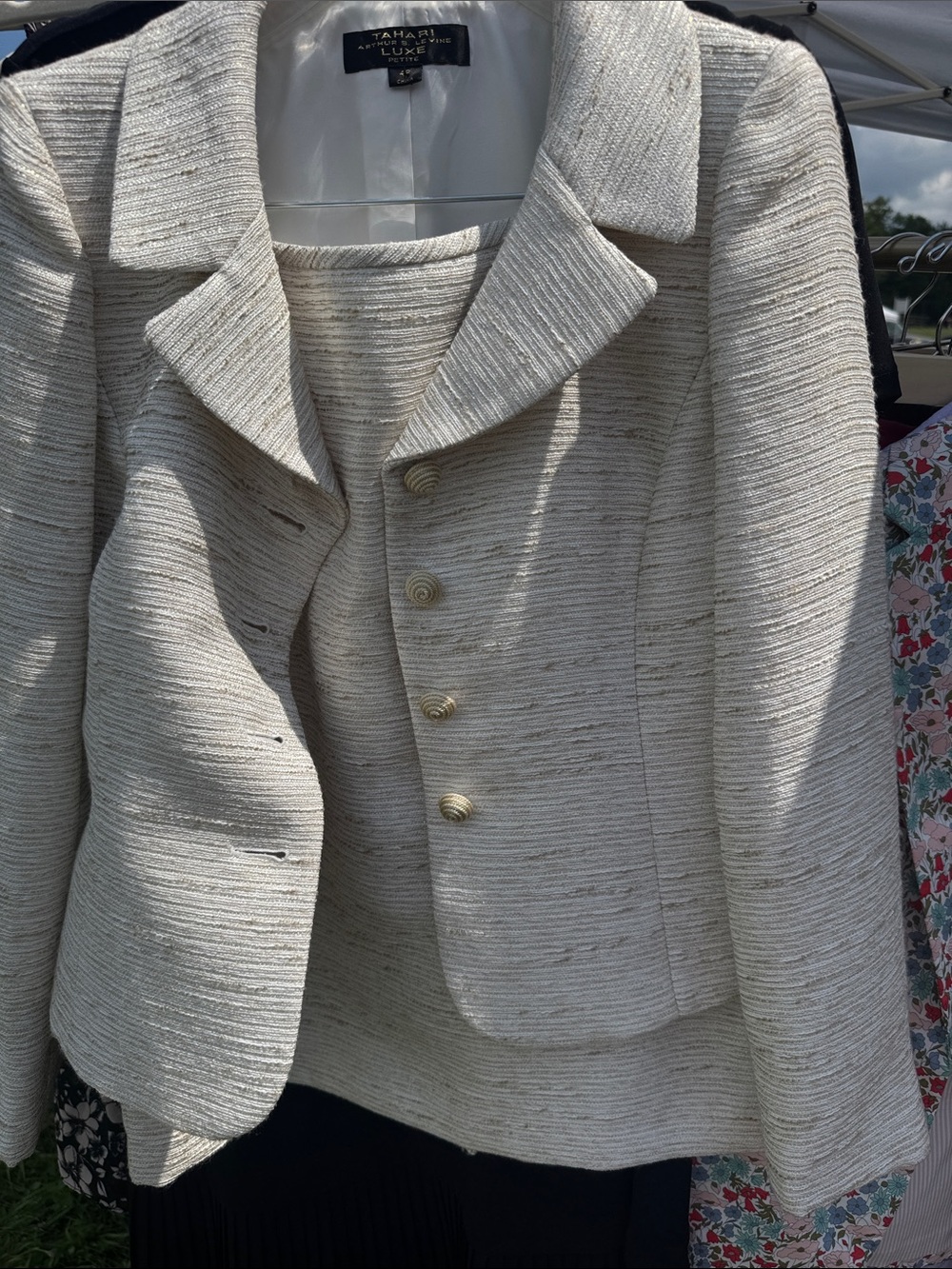 Tahari ASL Cream Textured Two-Piece Blazer & Shell Set